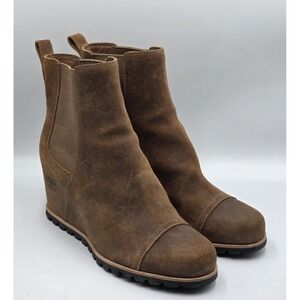 UGG Pax Waterproof Chipmunk Brown Leather Wedge Ankle Boots Women's Size 12